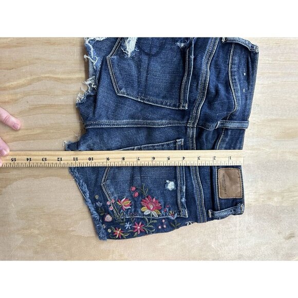 American Eagle Sz 00 Next Level Stretch Floral Hi-Rise Shortie Denim Jean Short - Picture 5 of 7
